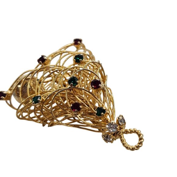 Vtg Unsigned Eisenberg Brooch Wired Christmas Tree Pin Rhinestones 60s Holidays - Picture 8 of 15